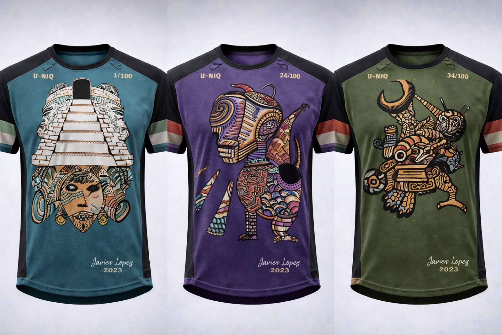 Three SHREAD jersey colorway renders